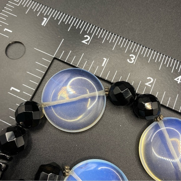 Glass Beads Black & Blue Toggle Clasp .925 Necklace - Picture 8 of 9